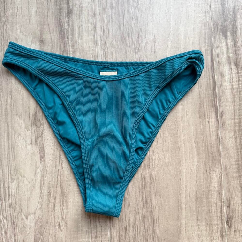 L*SPACE Ribbed Bikini Bottom Teal Women’s Large Classic Swim Bottom